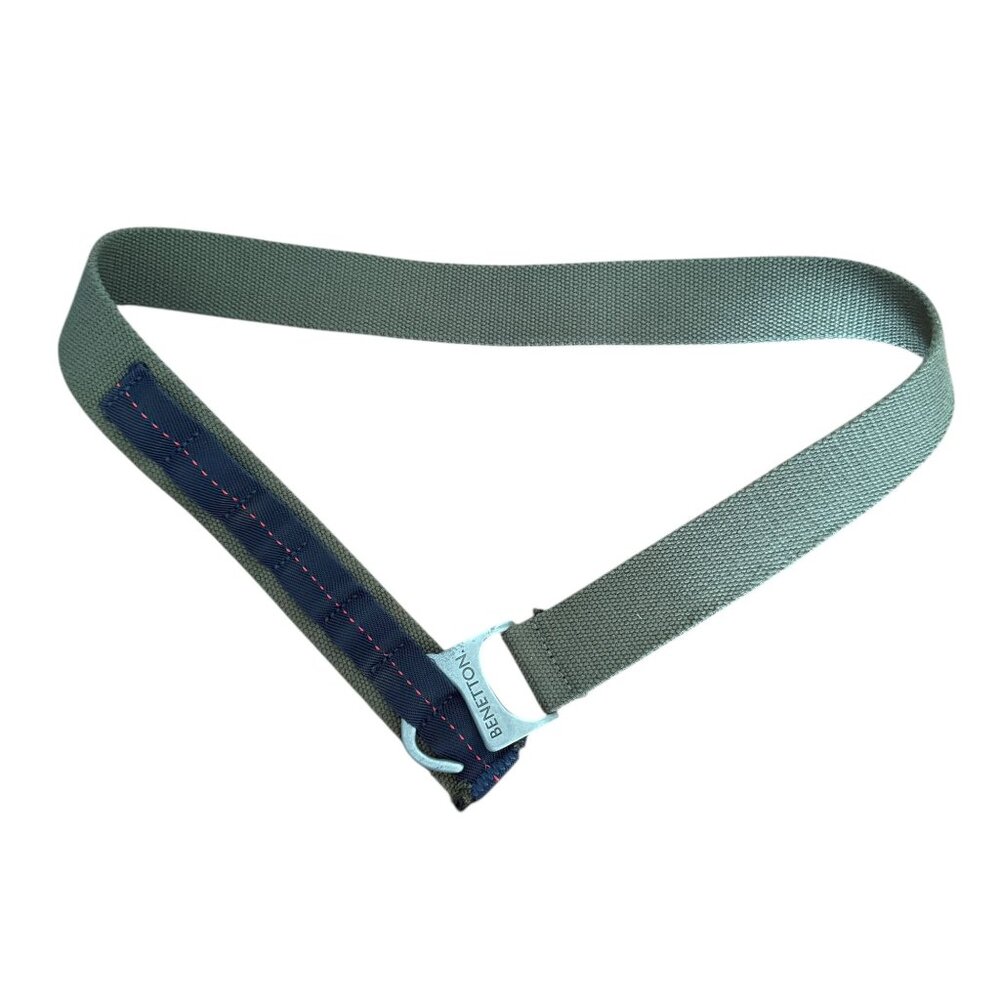 United Colors Of Benetton Olive Canvas Belt Metal Hook Buckle 39" Adjustable - Picture 6 of 13